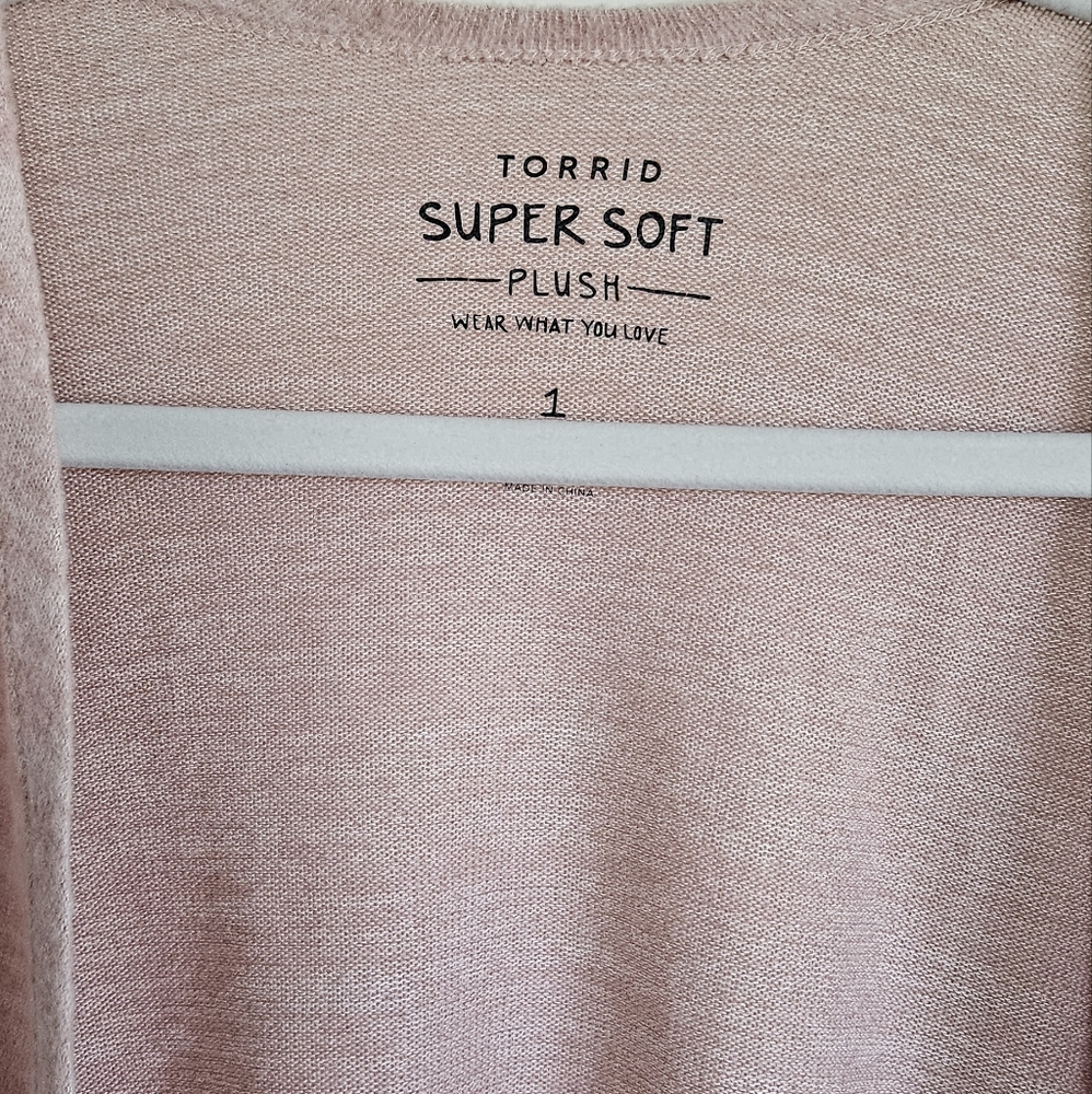 Torrid Super Soft Plush Heather Pink Open Front Draped Cardigan Sweater Size 1X - Picture 8 of 9